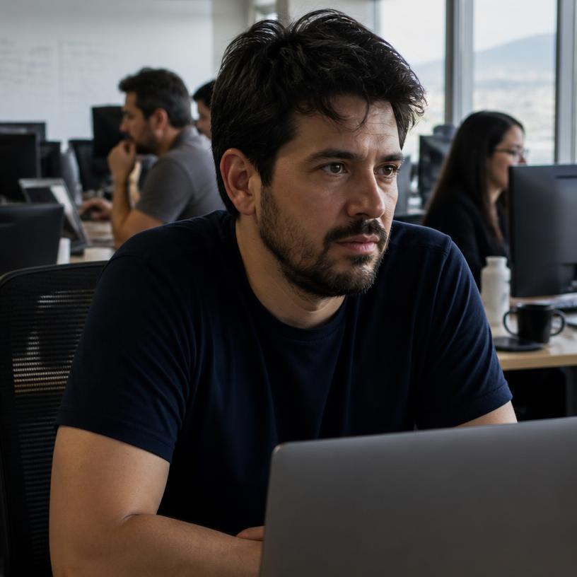 Retrato ilustrativo de Daniel Márquez en una empresa tecnológica