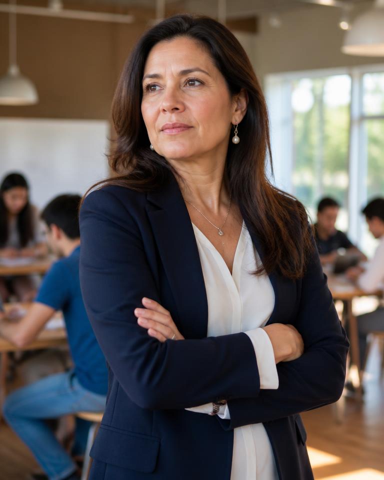 Retrato ilustrativo de Sofía Becerra en una empresa educativa